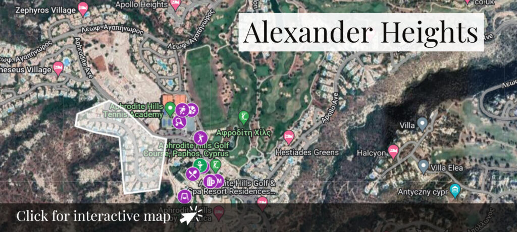 Googlemap screenshot of Alexander Heights on Aphrodite Hills Resort, Cyprus.