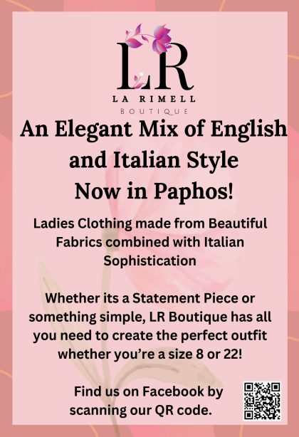 Advert for La Rimell Boutique in Mandria, Paphos. Fashion Boutique.